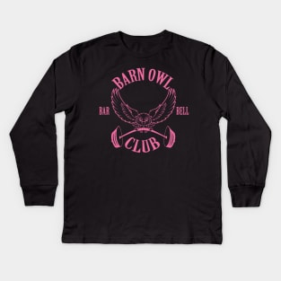 Barn Owl Barbell Club - Pink Kids Long Sleeve T-Shirt